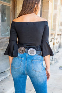 Black Vintage Silver Concho Belt