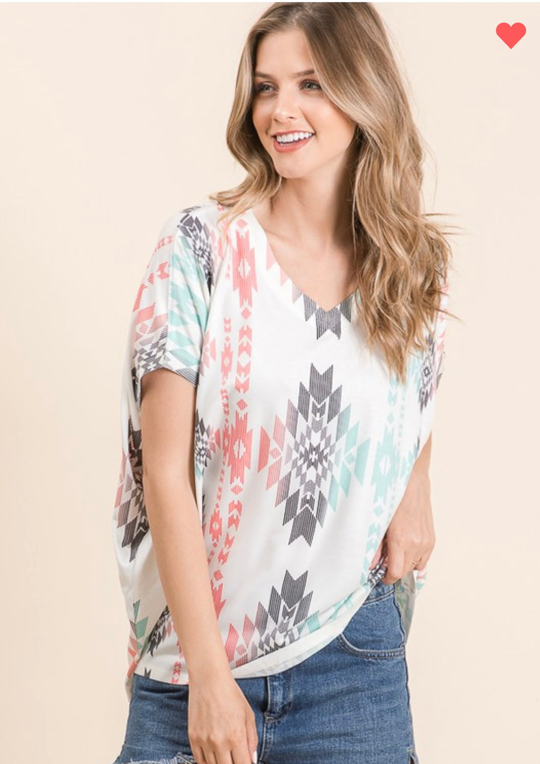 Aztec Dolman Sleeve V Neck Top