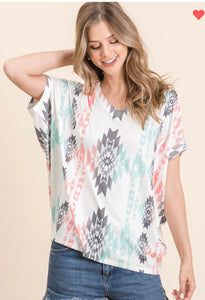 Aztec Dolman Sleeve V Neck Top