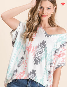 Aztec Dolman Sleeve V Neck Top