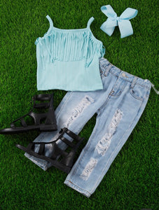 Kids - Blue Fringe Tank