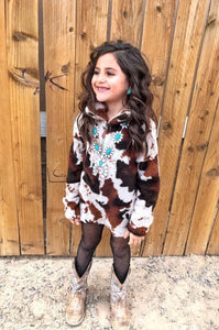 Kids - Brown Cow Print Sherpa